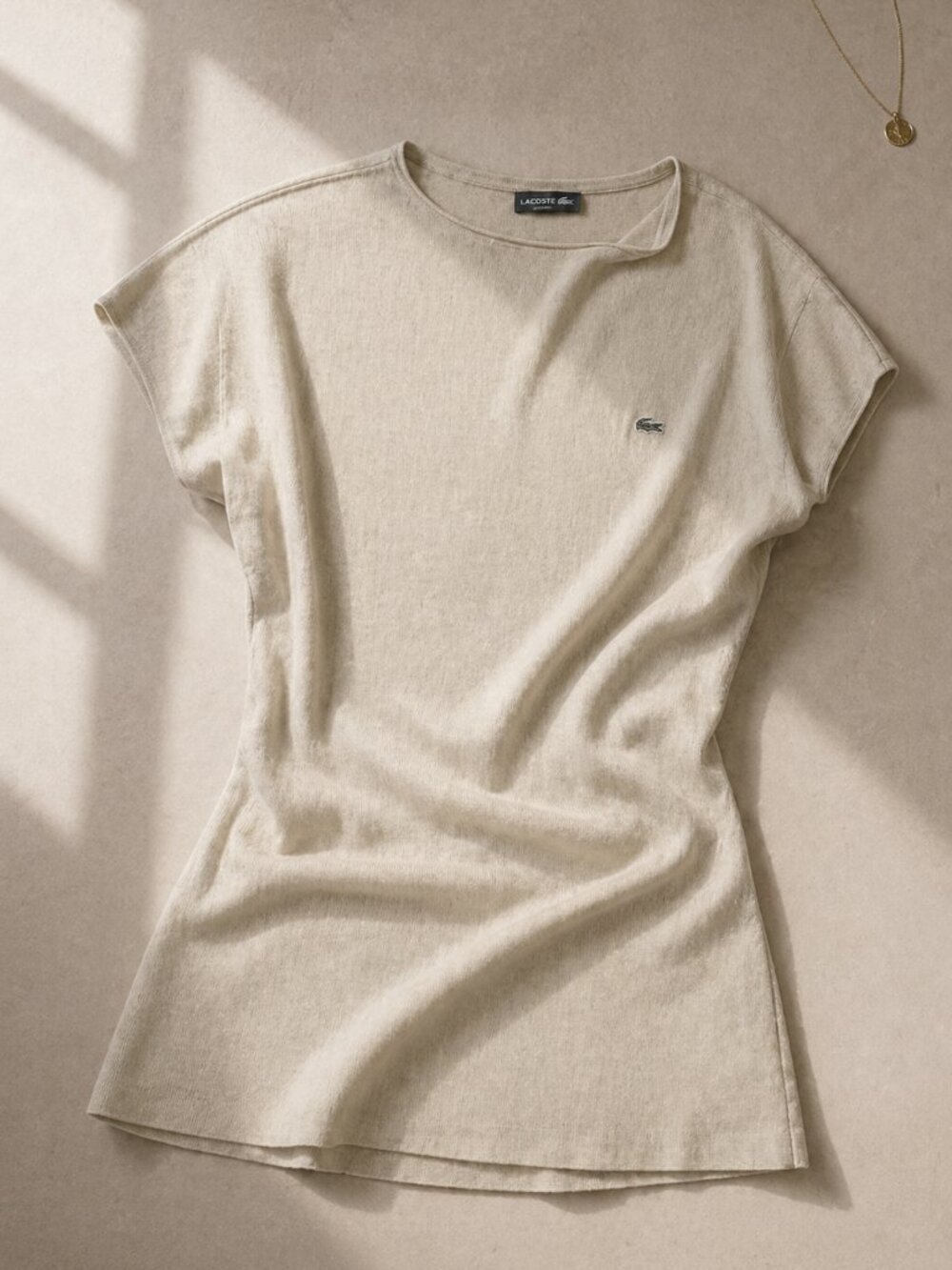 Lacoste Silk Cashmere Tank Top Tunic Length Sleeveless Beige Medium